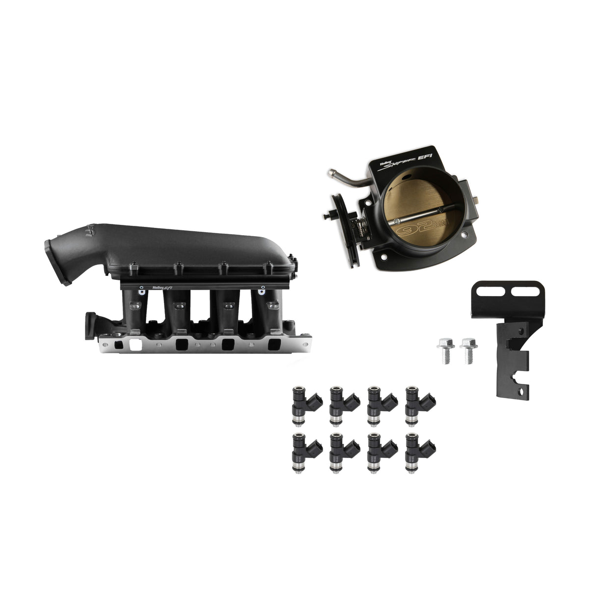 Holley EFI Ford 302 8.2" Hi-Ram Black Kit with 92mm TB and 120lb injectors - 300-272BK-120K