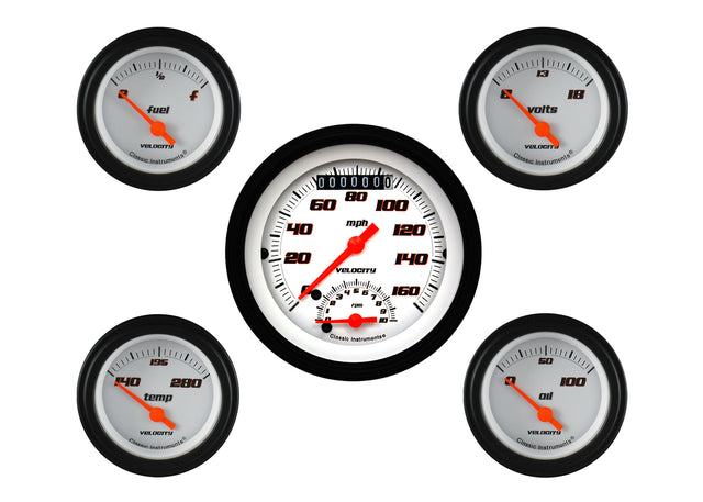 Classic Instruments Velocity White Five Gauge Set - VS35WBLF