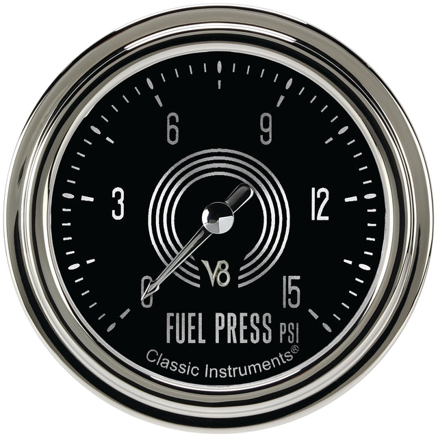 Classic Instruments V8 Speedster 2-5/8" Fuel Pressure Gauge (15 PSI) - V8SR345SLC