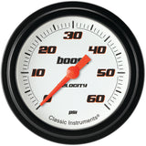 Classic Instruments Velocity White 2-5/8" Boost Gauge (60 PSI) - VS343WBLF