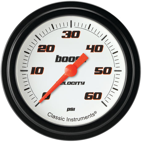 Classic Instruments Velocity White 2-5/8" Boost Gauge (60 PSI) - VS343WBLF