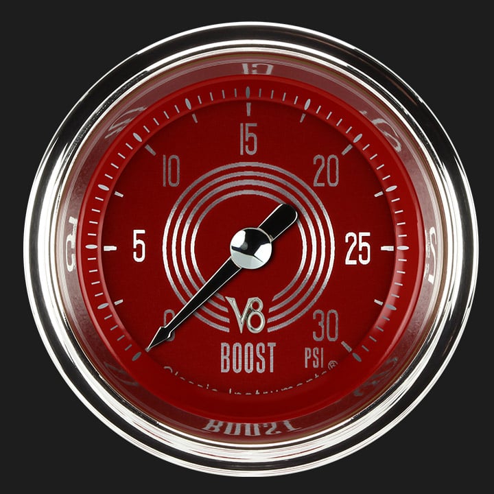 Classic Instruments V8 Red Steelie 2 1/8" Boost Gauge, 30 psi - V8RS142SHC