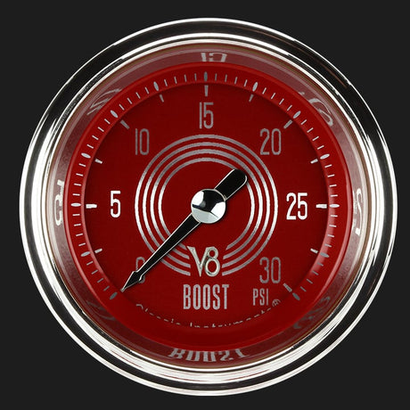Classic Instruments V8 Red Steelie 2 1/8" Boost Gauge, 30 psi - V8RS142SHC