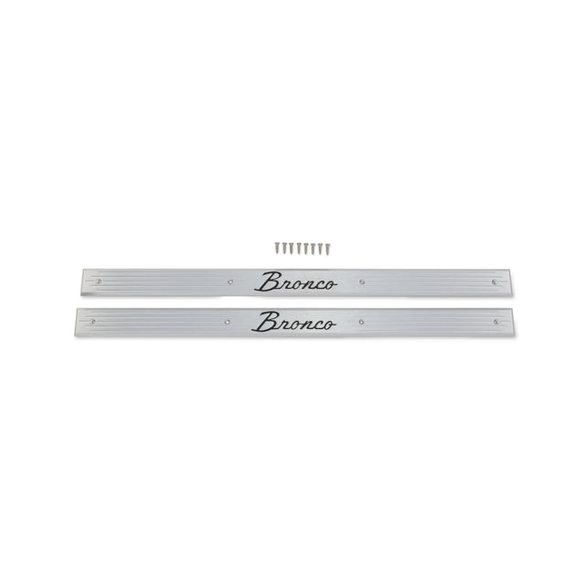 Scott Drake Door Sill Plates with Bronco Logo Billet Aluminum Pair - C6TZ-6513208-B