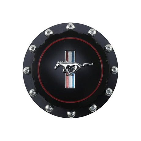 Scott Drake Billet Fuel Cap Black with Tri-Bar Horse Logo - B-9030-H-BK