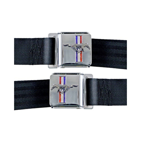 Scott Drake Seat Belt Set with Mustang Emblem - SB-LB-H
