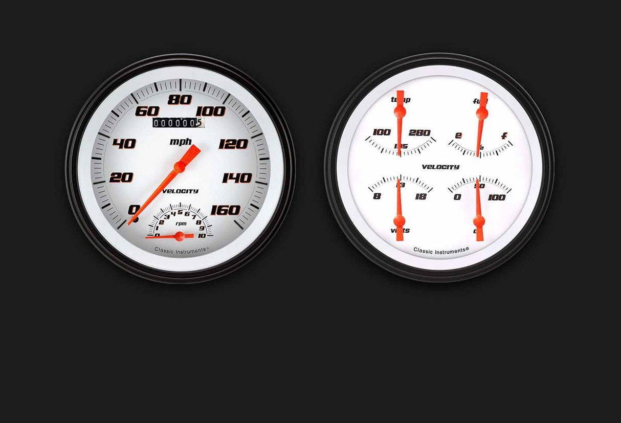 Classic Instruments Velocity White Two Gauge Set 62 - VS62WBLF