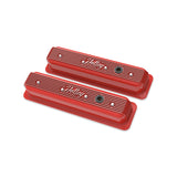 Holley 241-250 Vintage Finned Valve Cover - "" Script - SBC - Center Bolt - Gloss Red Machined