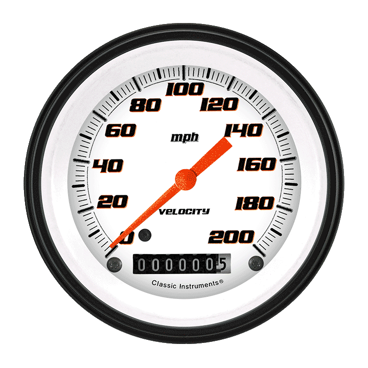 Classic Instruments Velocity White 3 3/8" Speedometer - VS57WBLF
