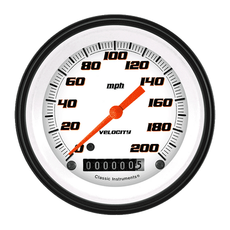 Classic Instruments Velocity White 3 3/8" Speedometer - VS57WBLF