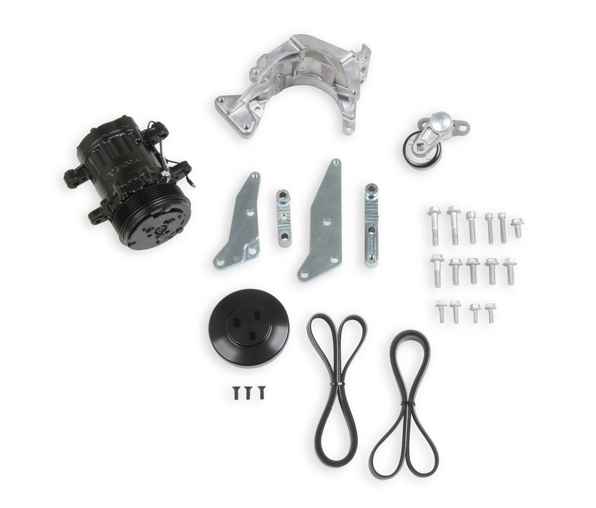 Holley 20-160BK Low-Mount LS Drive System (A/C) w/ Sanden SD7 Compressor - Passenger's Side- Black Finish