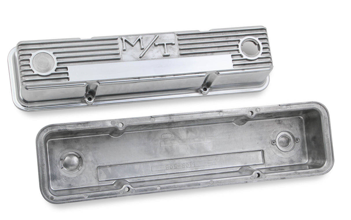Holley 241-82 M/T Valve Covers - Vintage Style - Finned - SBC - Polished