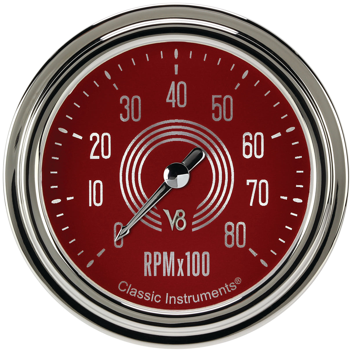 Classic Instruments V8 Red Steelie 2-5/8" Tachometer Gauge - V8RS383SLC