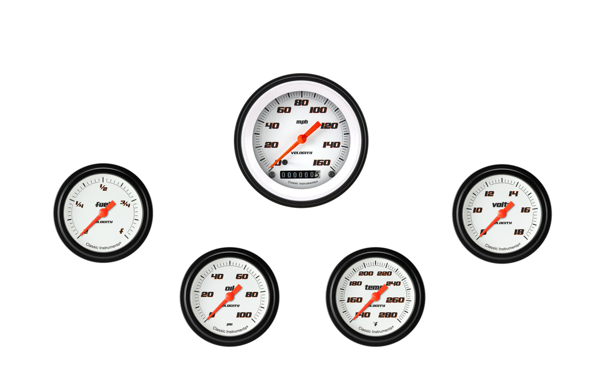 Classic Instruments Velocity White Five Gauge Set 300 - VS300WBLF