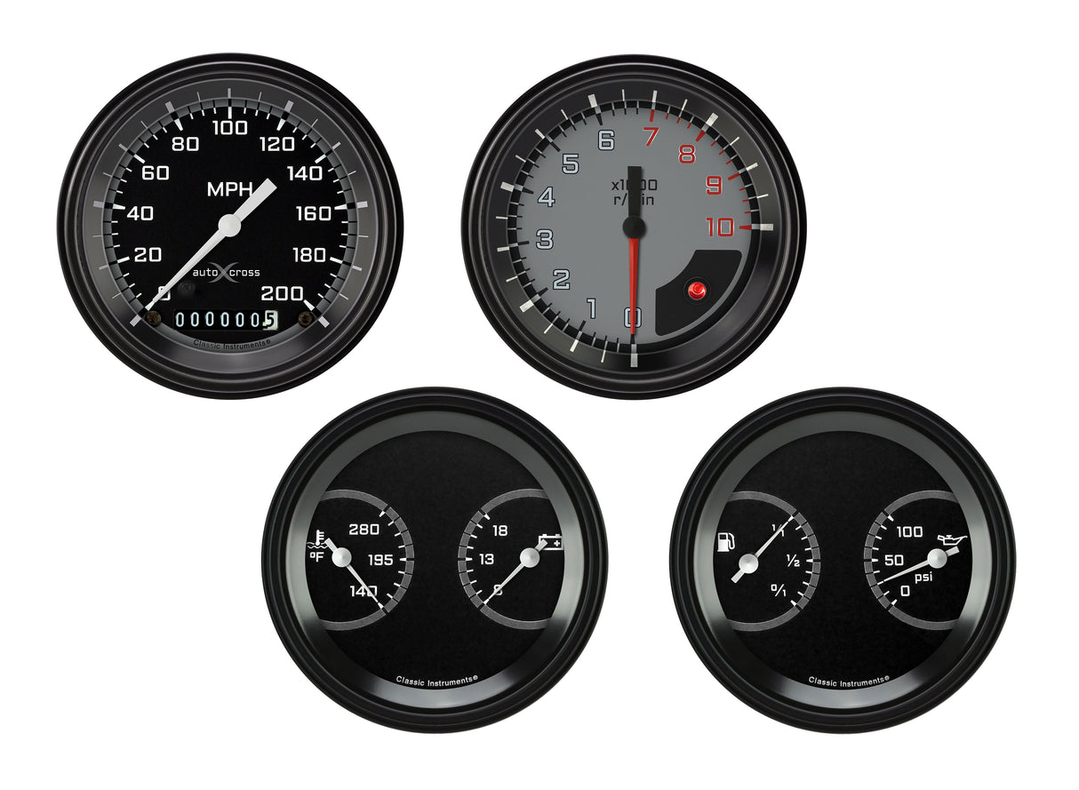 Classic Instruments AutoCross Gray Four Gauge Set - AX05GBLF