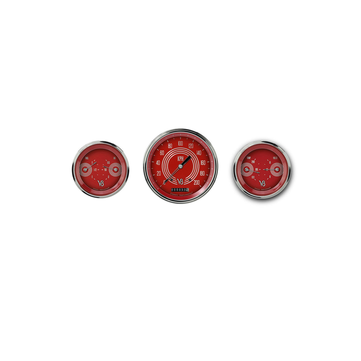 Classic Instruments V8 Red Steelie Three Gauge Set - V8RS64SLC
