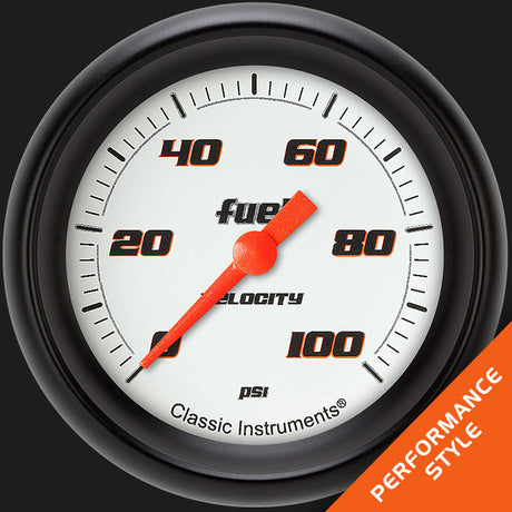Classic Instruments Velocity White 2 5/8" Fuel Pressure Gauge, 100 psi - VS346WBPF