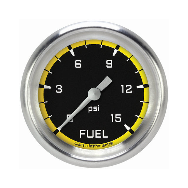 Classic Instruments Autocross Yellow 2 5/8" Fuel Pressure Gauge, 15 psi - AX345YAPF