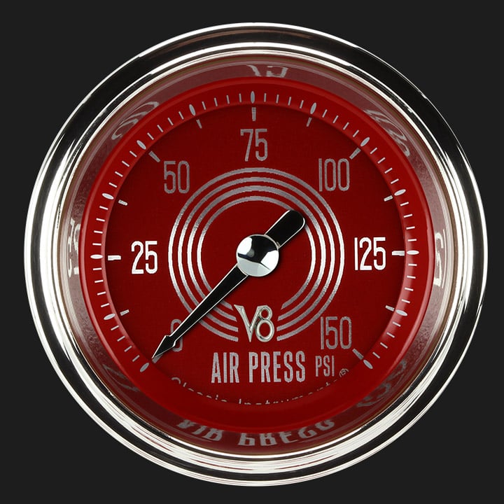 Classic Instruments V8 Red Steelie 2 1/8" Air Pressure Gauge - V8RS118SHC