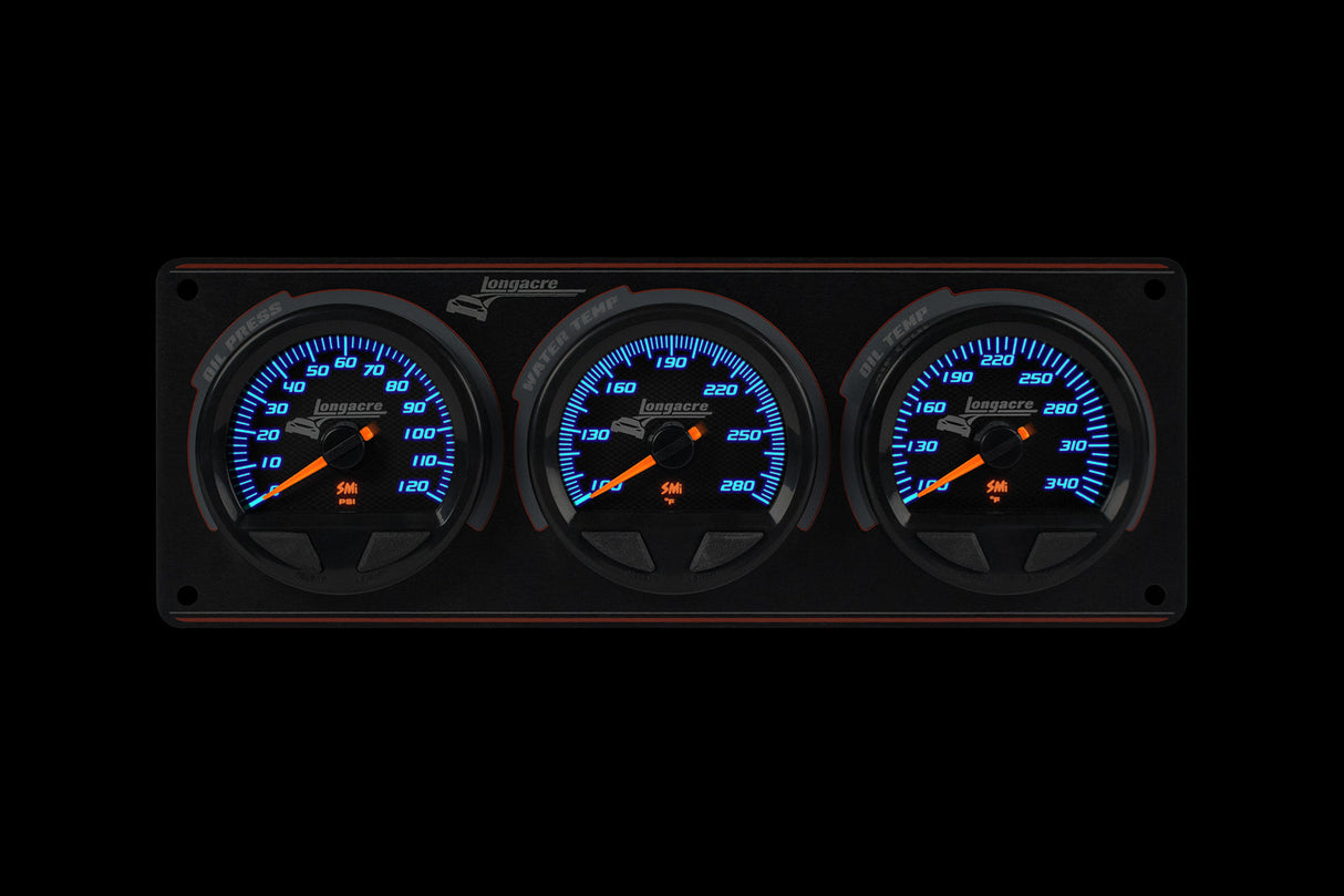 Longacre SMi™ Elite Waterproof Gauge Panel, 3 Gauge Oil Pressure/Water Temperature/Oil Temperature - 52-44561