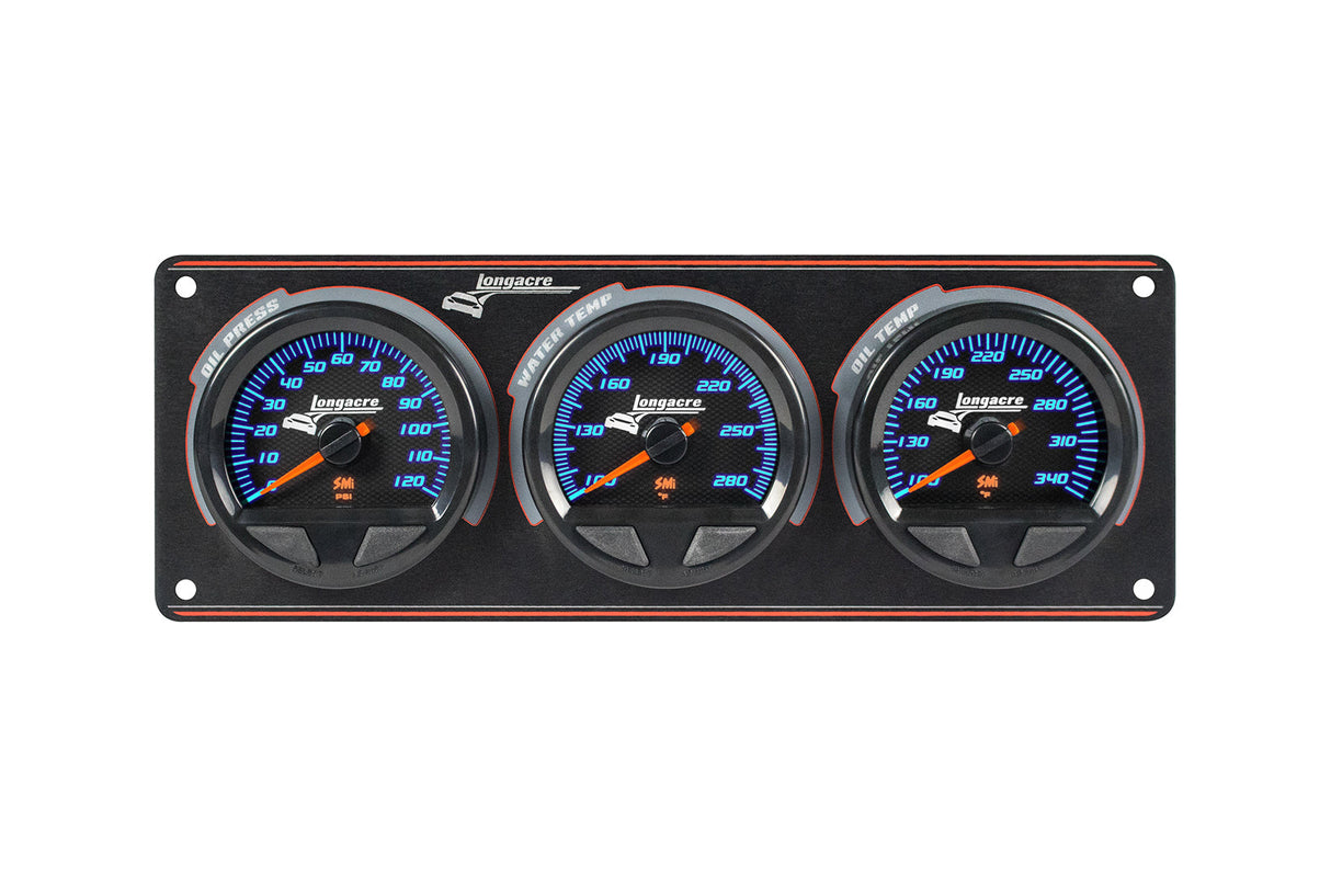 Longacre SMi™ Elite Waterproof Gauge Panel, 3 Gauge Oil Pressure/Water Temperature/Oil Temperature - 52-44561