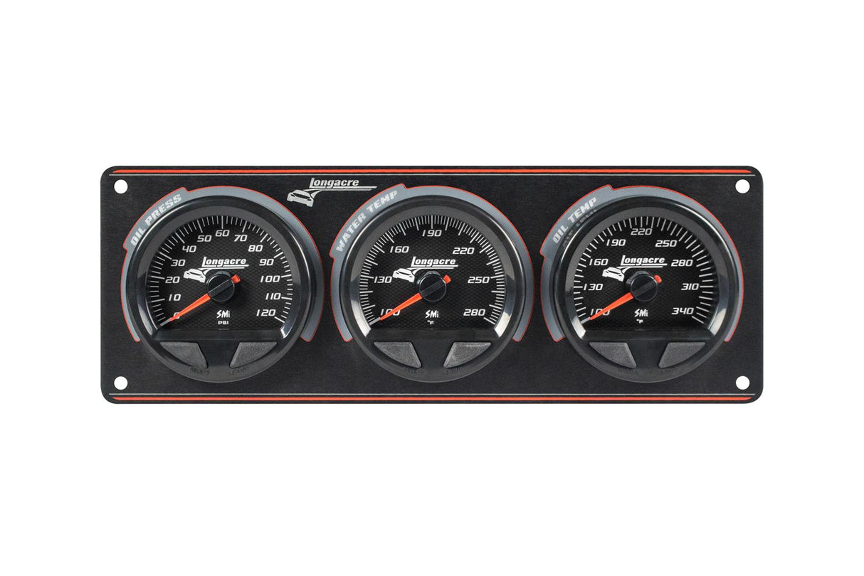 Longacre SMi™ Elite Waterproof Gauge Panel, 3 Gauge Oil Pressure/Water Temperature/Oil Temperature - 52-44561