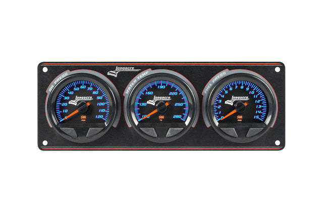 Longacre SMi™ Elite Waterproof Gauge Panel, 3 Gauge Oil Pressure/Water Temperature/Fuel Pressure 15psi - 52-44562