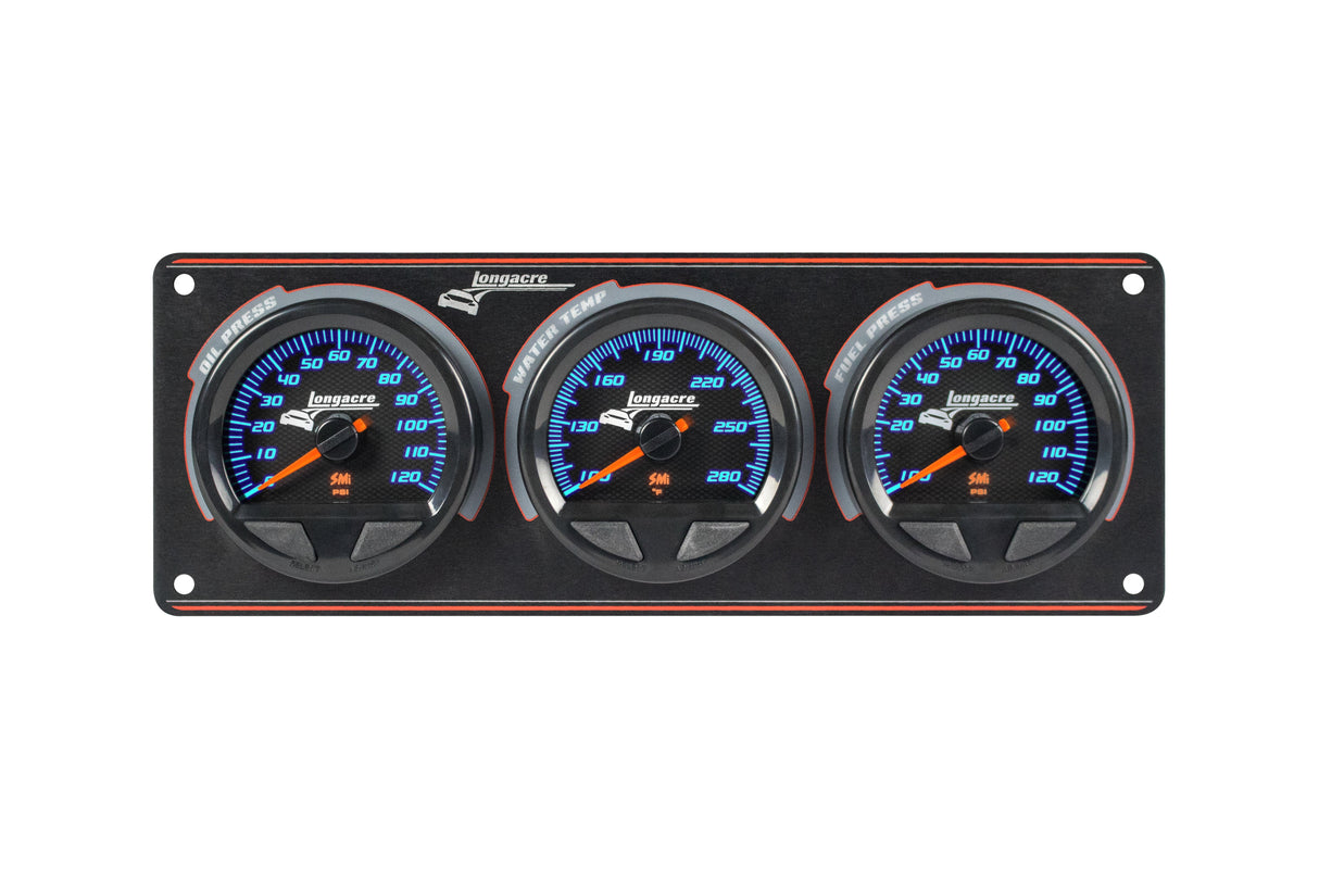 Longacre SMi™ Elite Waterproof Gauge Panel, 3 Gauge Oil Pressure/Water Temperature/Fuel Pressure 120psi - 52-44563