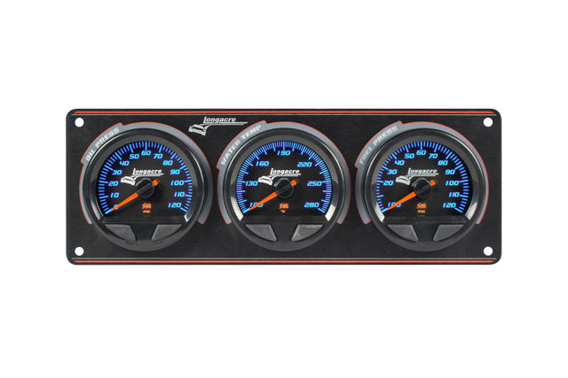 Longacre SMi™ Elite Waterproof Gauge Panel, 3 Gauge Oil Pressure/Water Temperature/Fuel Pressure 120psi - 52-44563