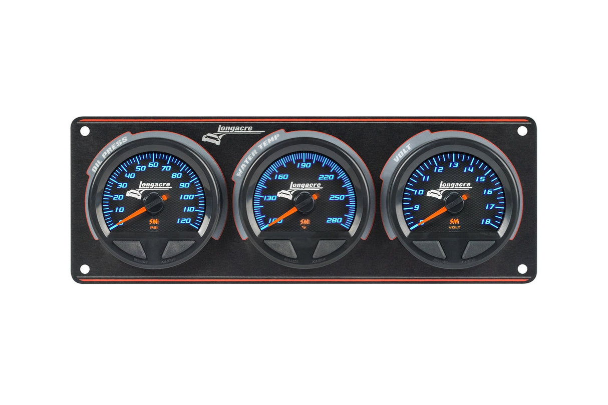 Longacre SMi™ Elite Waterproof Gauge Panel from Longacre, 3 Gauge Oil Pressure/Water Temperature/Volt - 52-44564
