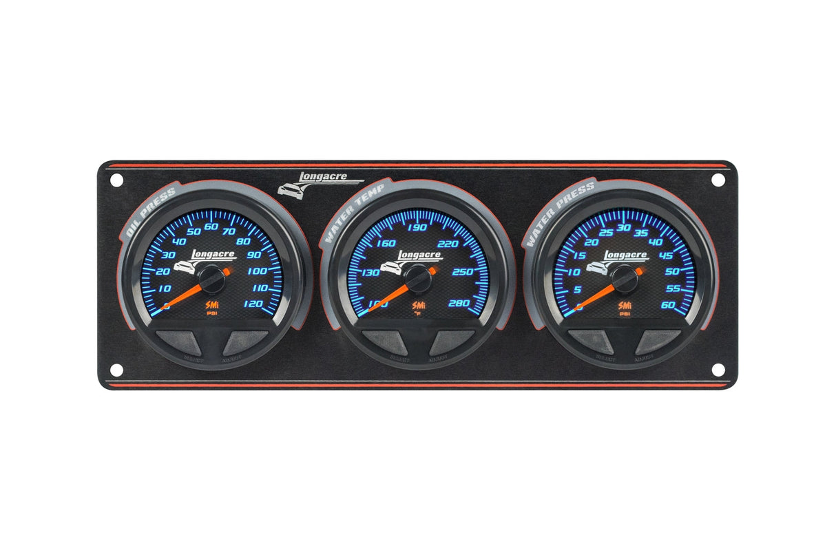 Longacre SMi™ Elite Waterproof Gauge Panel from Longacre, 3 Gauge Oil Pressure/Water Temperature/Water Pressure - 52-44565