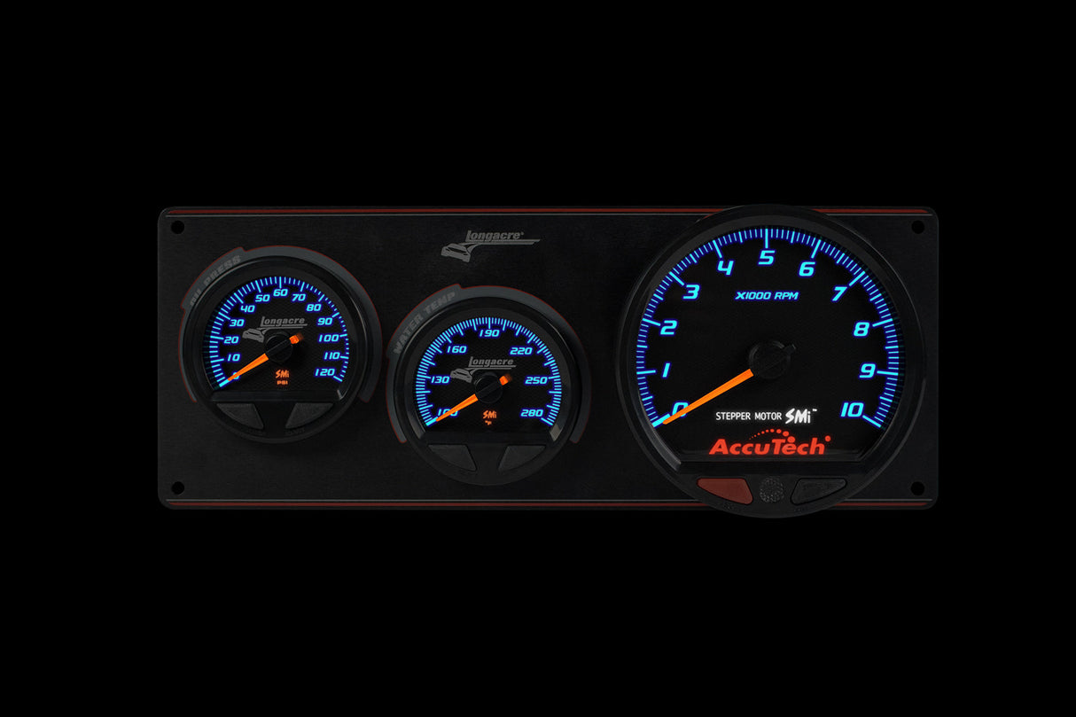 Longacre SMi™ Elite Waterproof Gauge Panel, 2 Gauge Oil Pressure/Water Temperature/Tach - 52-44572