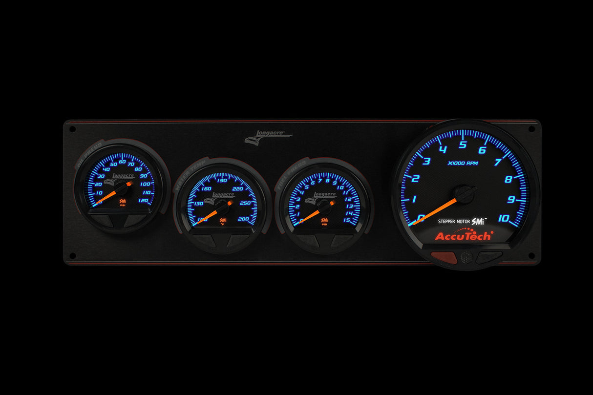 Longacre SMi™ Elite Waterproof Gauge Panel, 3 Gauge Oil Pressure/Water Temperature/Fuel Pressure/Tach - 52-44574