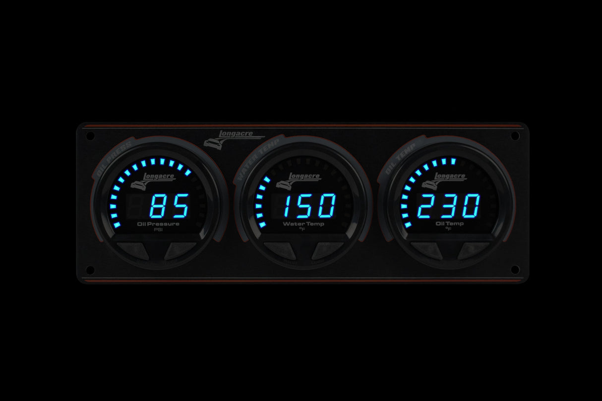 Longacre Digital Elite LED Waterproof Gauge Panel, 3 Gauge Oil Pressure/Water Temperature/Oil Temperature 340° - 52-44661