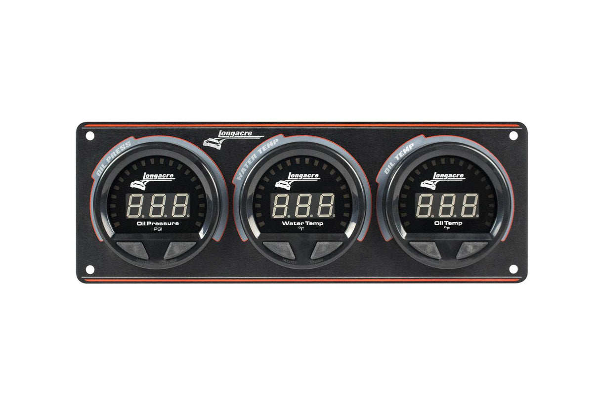 Longacre Digital Elite LED Waterproof Gauge Panel, 3 Gauge Oil Pressure/Water Temperature/Oil Temperature 340° - 52-44661