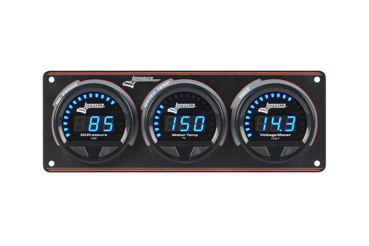 Longacre Digital Elite LED Waterproof Gauge Panel from Longacre, 3 Gauge Oil Pressure/Water Temperature/Volt - 52-44664