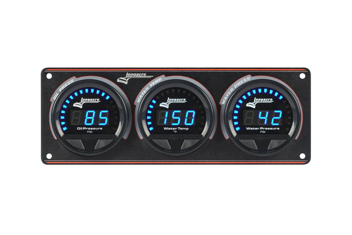 Longacre Digital Elite LED Waterproof Gauge Panel from Longacre, 3 Gauge Oil Pressure/Water Temperature/Water Pressure - 52-44665