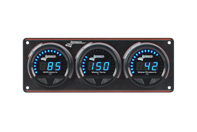 Longacre Digital Elite LED Waterproof Gauge Panel from Longacre, 3 Gauge Oil Pressure/Water Temperature/Water Pressure - 52-44665