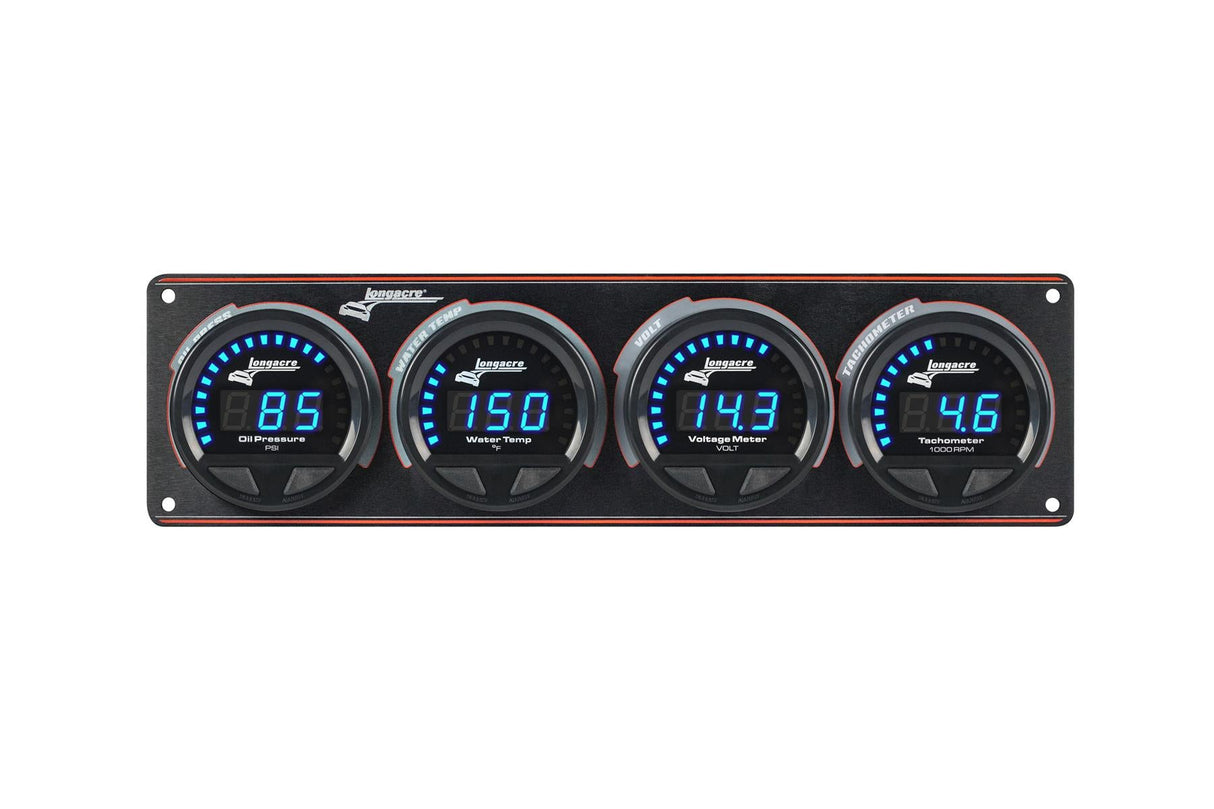 Longacre Digital Elite LED Waterproof Gauge Panel from Longacre, 3 Gauge Oil Pressure/Water Temperature/Volt/Tach - 52-44676