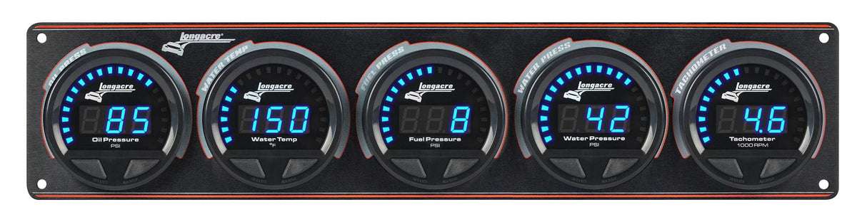 Longacre Digital Elite LED Waterproof Gauge Panel from Longacre, 4 Gauge Oil Pressure/Water Temperature/Fuel Pressure/Water Pressure - 52-44678