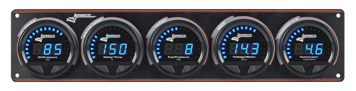 Longacre Digital Elite LED Waterproof Gauge Panel from Longacre, 4 Gauge Oil Pressure/Water Temperature/Fuel Pressure/Volt - 52-44679