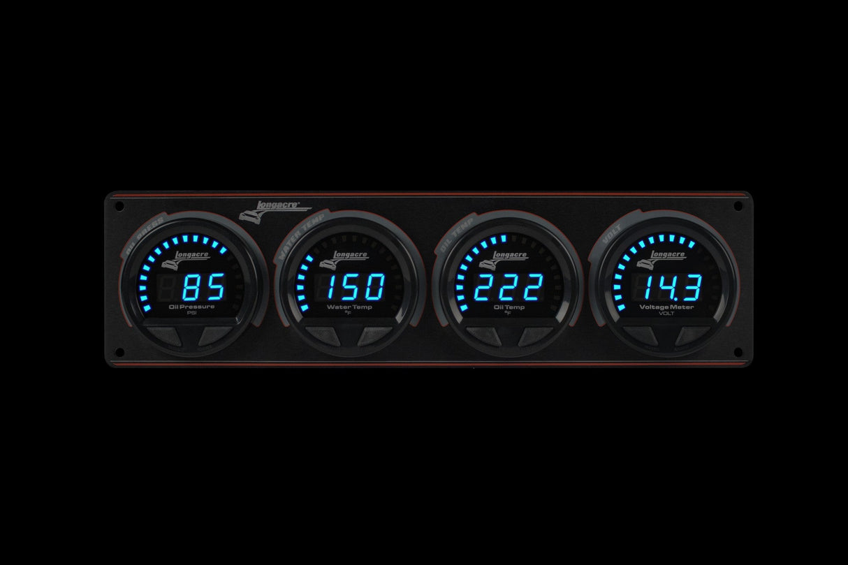 Longacre Digital Elite LED Waterproof Gauge Panel from Longacre, 4 Gauge Panel Oil Pressure/Water Temperature/Oil Temperature/Volt - 52-44862