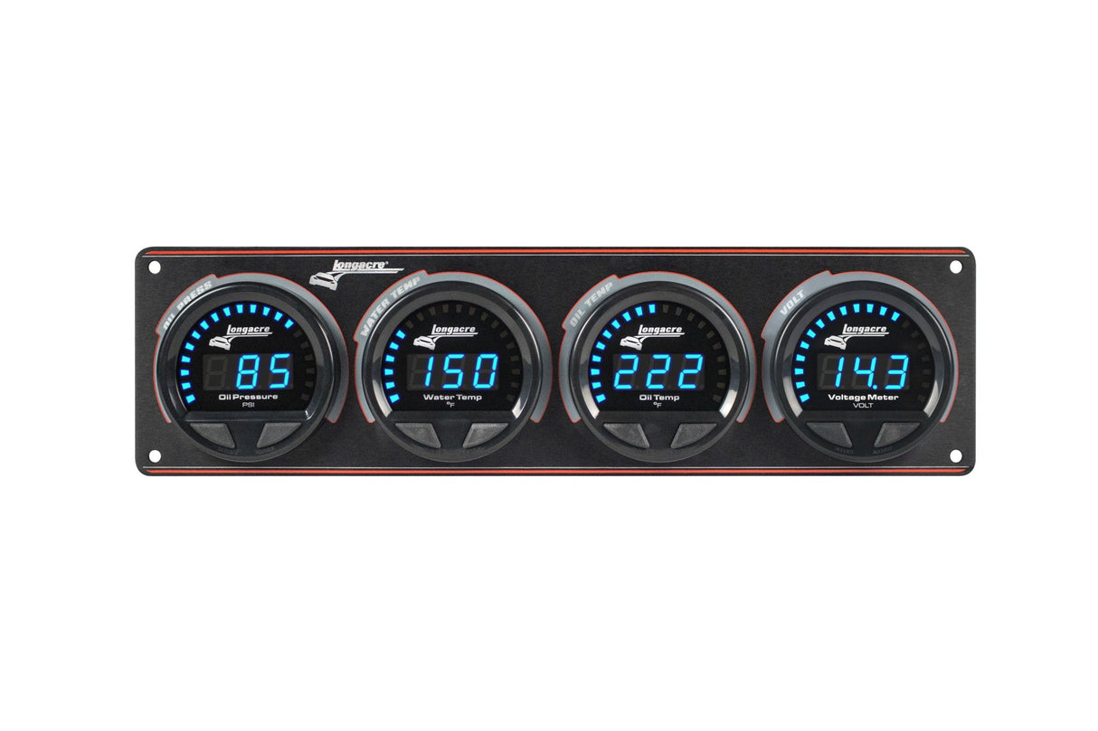 Longacre Digital Elite LED Waterproof Gauge Panel from Longacre, 4 Gauge Panel Oil Pressure/Water Temperature/Oil Temperature/Volt - 52-44862