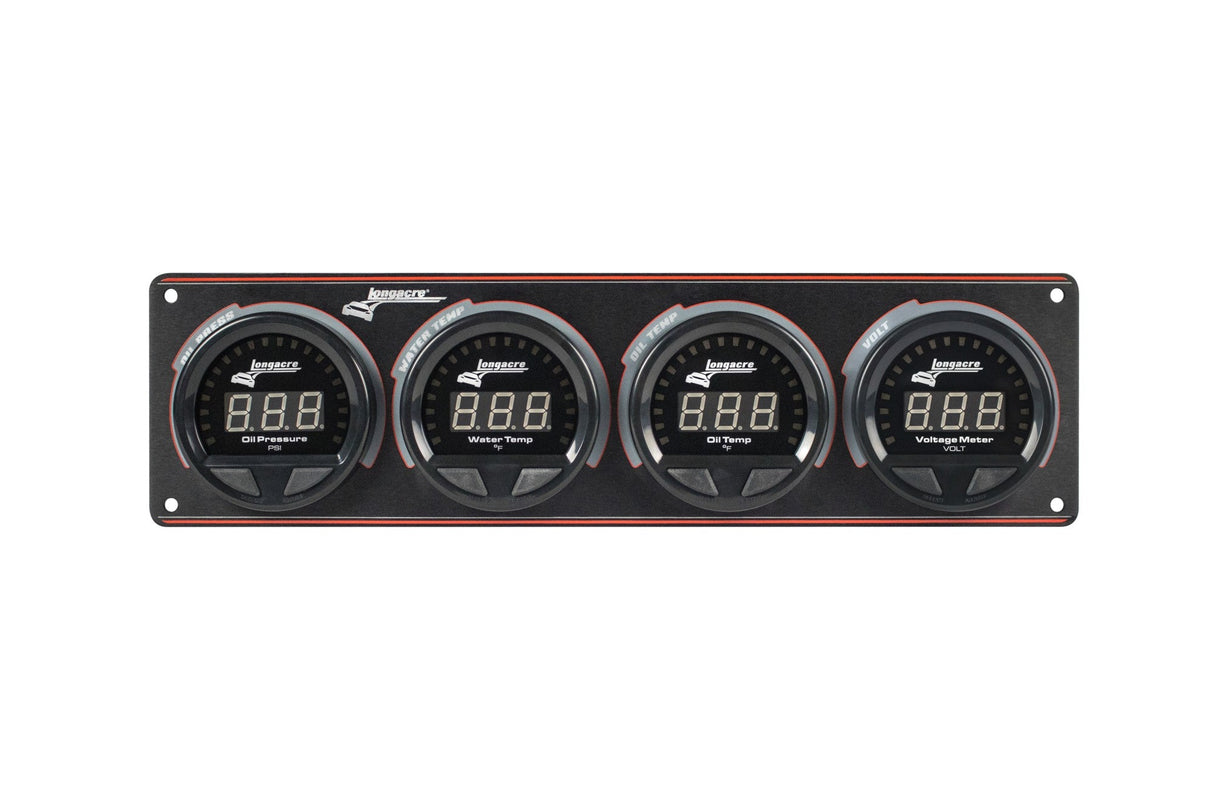 Longacre Digital Elite LED Waterproof Gauge Panel from Longacre, 4 Gauge Panel Oil Pressure/Water Temperature/Oil Temperature/Volt - 52-44862