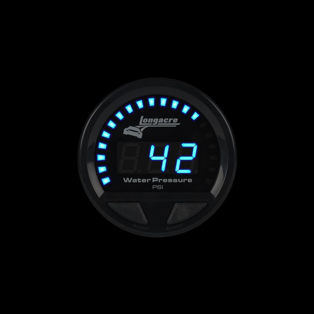 Longacre Digital Elite LED Waterproof Gauges, Water Pressure 0-60 psi, Sensor Included - 52-46864