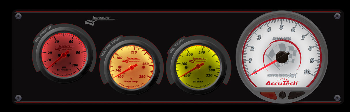 Longacre Sportsman™ Elite 3 Gauge Panel w/Tach Oil Pressure, Water Temperature, Oil Temperature - 52-46907