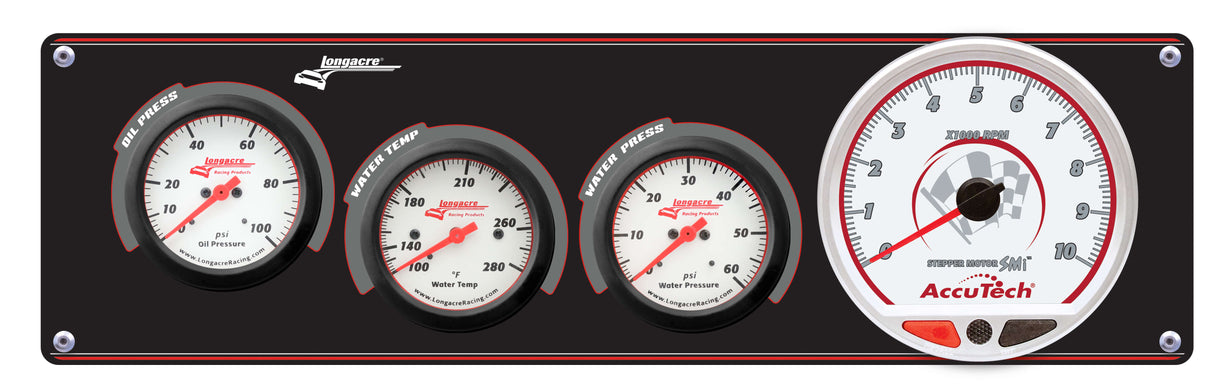 Longacre Sportsman™ Elite 3 Gauge Panel w/Tach Oil Pressure, Water Temperature, Water Pressure - 52-46909