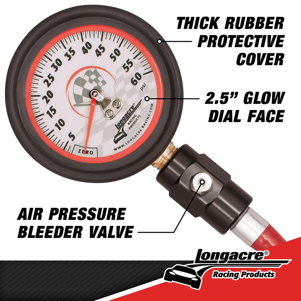 Longacre Deluxe 2½" Analog Tire Pressure Gauge - 52-52003