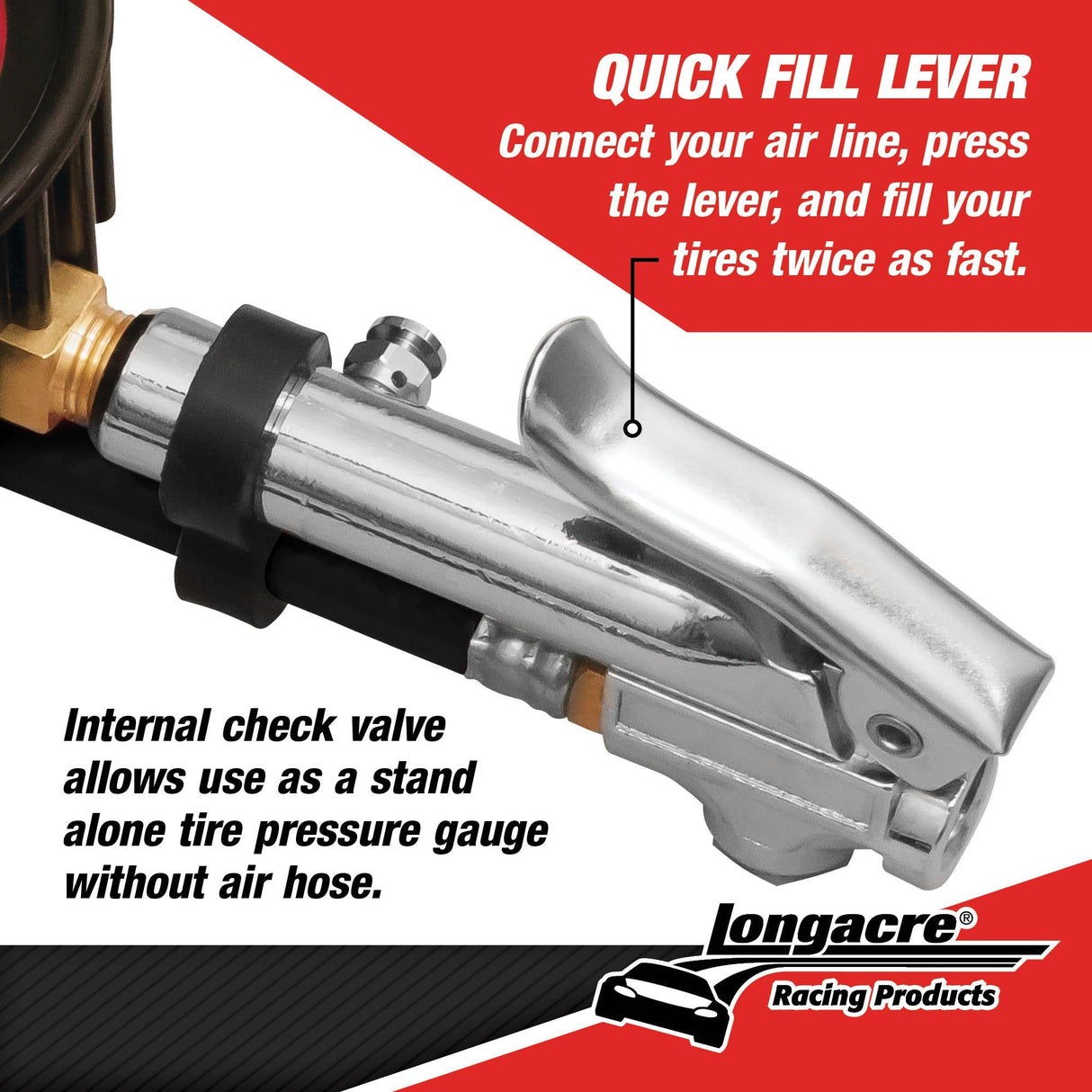 Longacre Deluxe 2½" GID Quick Fill Tire Gauge 0-60 psi - 52-52009