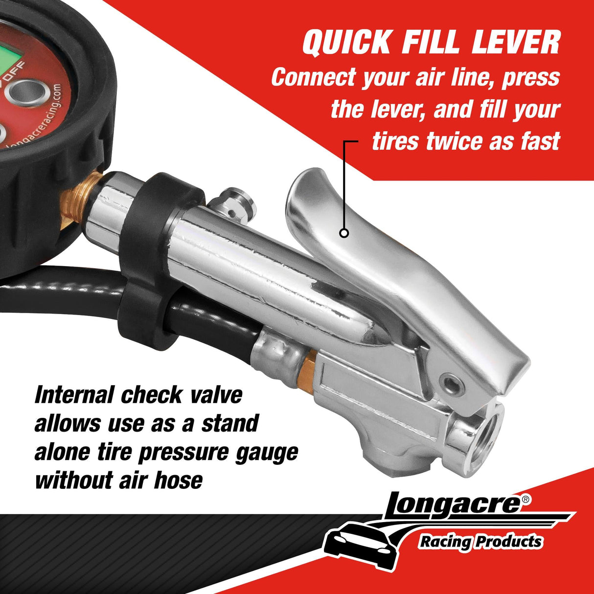 Longacre Digital Quick Fill Tire Pressure Gauge 0-125 psi - 52-53098